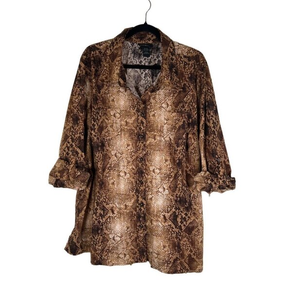 Lane Bryant Womens Size 26 / 28 Tunic Top 3/4 Sleeve Brown Snakeskin Print Stret - Picture 1 of 11